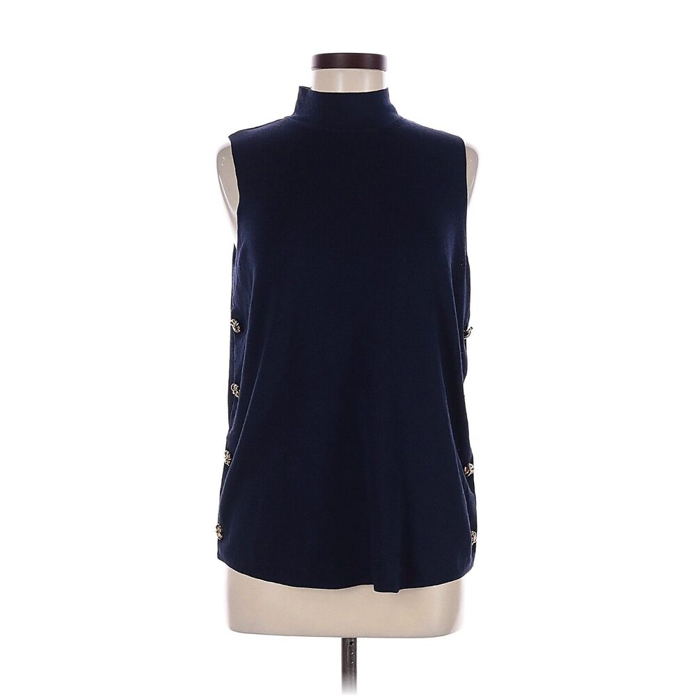 NWT Maeve Anthropologie Navy Mock Neck Sleeveless Sweater Top XS Gold Buttons